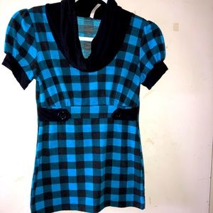 Plaid cowl neck shirt